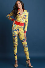 Load image into Gallery viewer, Belted Chain Tassel Print Zip-Up Jacket with Pants Set test