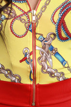 Load image into Gallery viewer, Belted Chain Tassel Print Zip-Up Jacket with Pants Set test