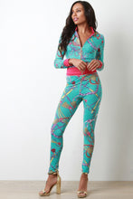 Load image into Gallery viewer, Belted Chain Tassel Print Zip-Up Jacket with Pants Set test