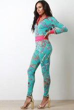 Load image into Gallery viewer, Belted Chain Tassel Print Zip-Up Jacket with Pants Set test